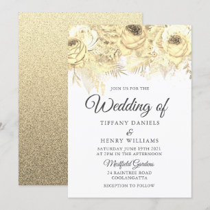 Golden Sparkle Floral Elegant Wedding Invitation