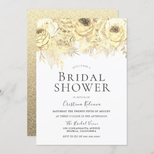 Golden Sparkle Flowers Elegant Bridal Shower Invitation