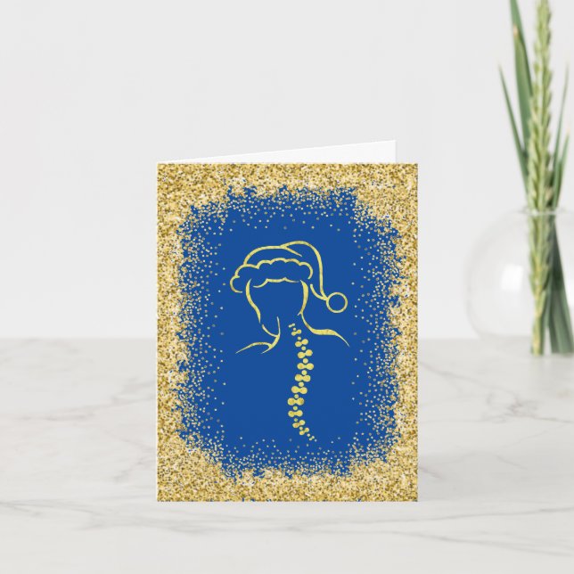 Golden Sparkle  Spinal Santa Outline Card (Front)