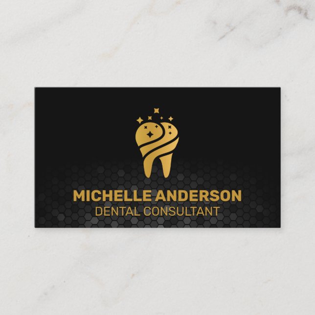 Golden Sparkle Tooth | Geometric Background Business Card (Front)