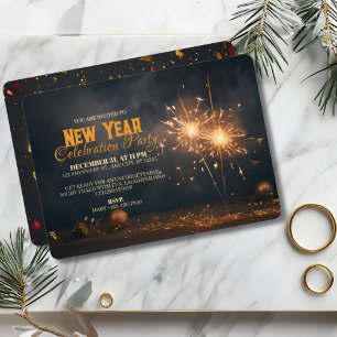 Golden Sparklers & Festive Charm Elegant New Year Invitation