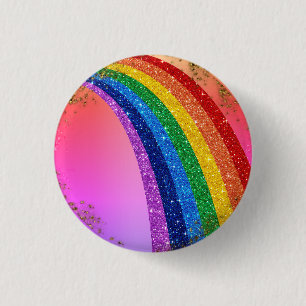 Golden Sparkles and Glitter Rainbow Unicorn Pink 3 Cm Round Badge
