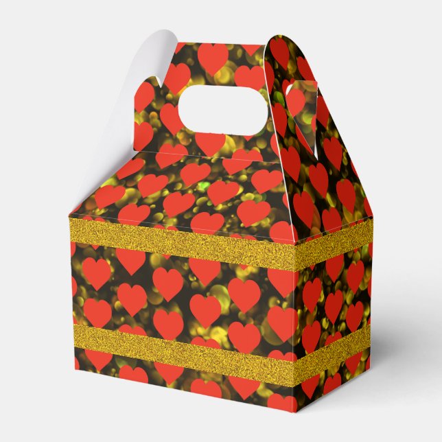 Golden Sparkles With A Red Heart Pattern Favour Bo Favour Box (Front Side)