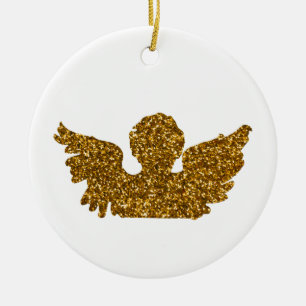 Golden Sparkling Christmas Angel Ceramic Tree Decoration