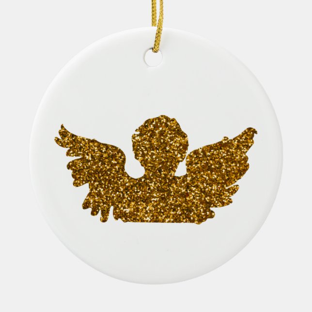 Golden Sparkling Christmas Angel Ceramic Tree Decoration (Front)