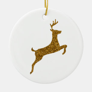 Golden Sparkling Christmas Reindeer Ceramic Tree Decoration