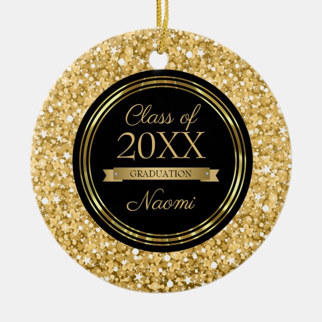 Golden Sparkling Glitter Ceramic Tree Decoration (Front)