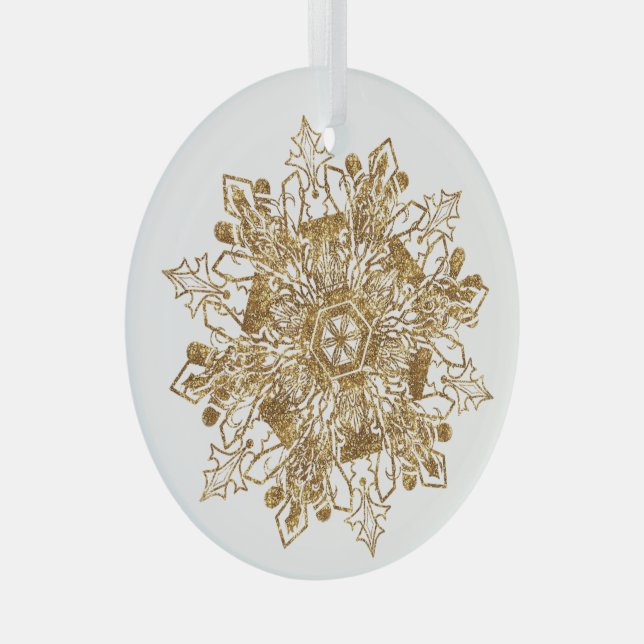 Golden Sparkling Snowflake Christmas Glass Tree Decoration (Front Right)