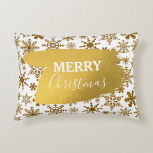 Golden Sparkling Snowflakes Merry Christmas Decorative Cushion