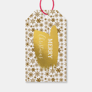 Golden Sparkling Snowflakes Merry Christmas Gift Tags