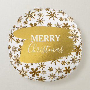Golden Sparkling Snowflakes Merry Christmas  Round Cushion