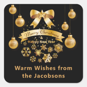 Golden Sparkling Snowflakes Merry Christmas Square Sticker