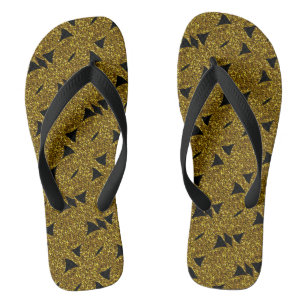 Golden sparkly abstract pattern flip flops