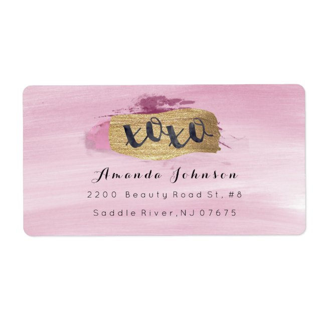 Golden Sparkly XOXO Pink Blush Watercolor Stroke (Front)