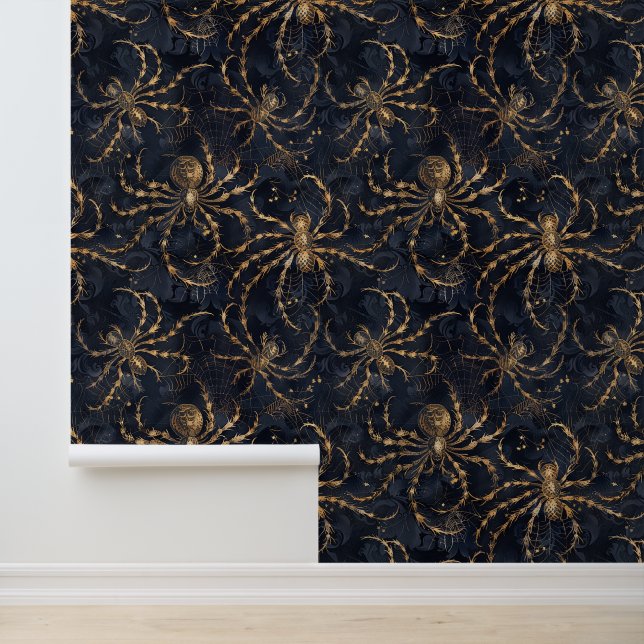 Golden Spider Insect Theme Escape Room Decor Wallpaper (Application)