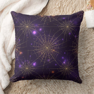 Golden Spiderweb Bokeh – Elegant Halloween Web (2) Cushion