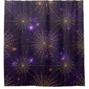 Golden Spiderweb Bokeh – Elegant Halloween Web (2) Shower Curtain