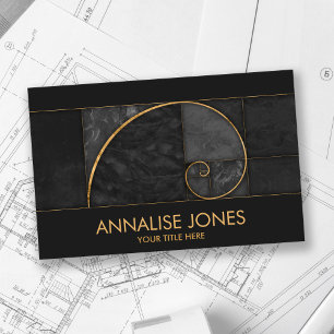 Golden Spiral -  Black Marble and gold Business Card