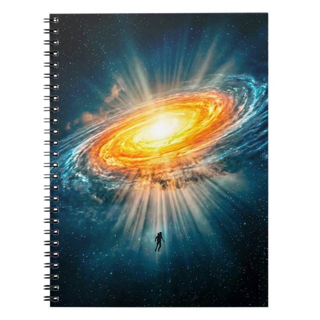 Golden Spiral Galaxy Astronaut Sci-Fi Space Notebook (Front)