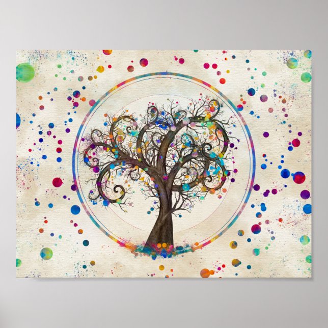 Golden Spiral Tree Color Paint Splatter # Poster (Front)