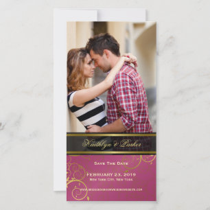 Golden Spiral Vines Chic Pink Elegant Classy Photo Save The Date