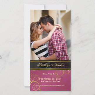 Golden Spiral Vines Chic Pink Elegant Classy Photo Save The Date