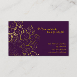 Golden Spirals Leaves Ornamental Deco Vintage Chic Business Card