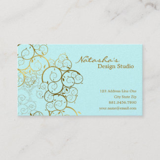 Golden Spirals Leaves Ornamental Deco Vintage Chic Business Card