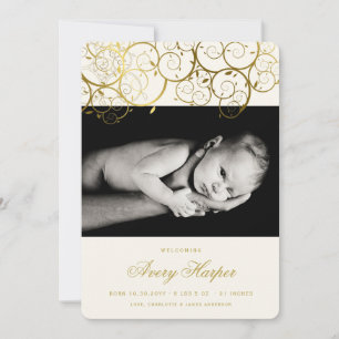 Golden Spirals New Baby Photo Birth Announcement