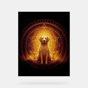 Golden Spirit Dog within Sacred Geometry Acrylic Sign