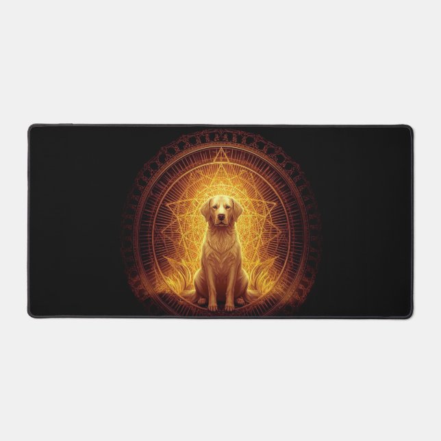 Golden Spirit Dog within Sacred Geometry Desk Mat (Front)