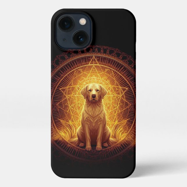 Golden Spirit Dog within Sacred Geometry iPhone Case (Back)