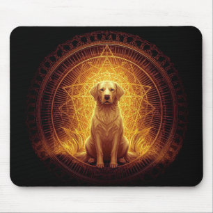 Golden Spirit Dog within Sacred Geometry Mouse Mat