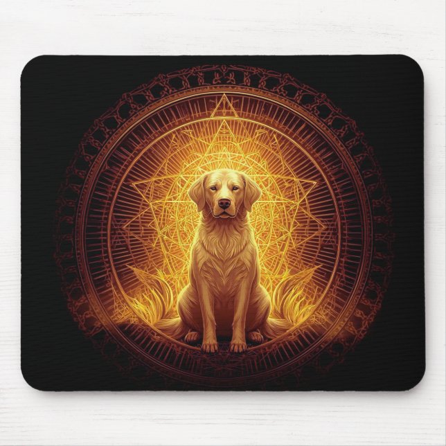 Golden Spirit Dog within Sacred Geometry Mouse Mat (Front)