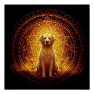 Golden Spirit Dog within Sacred Geometry Poster