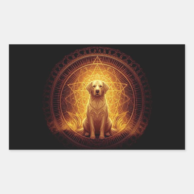 Golden Spirit Dog within Sacred Geometry Rectangular Sticker (Front)