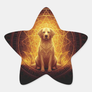Golden Spirit Dog within Sacred Geometry Star Sticker