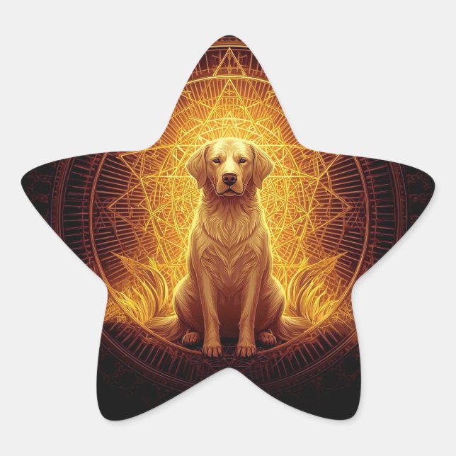 Golden Spirit Dog within Sacred Geometry Star Sticker (Front)