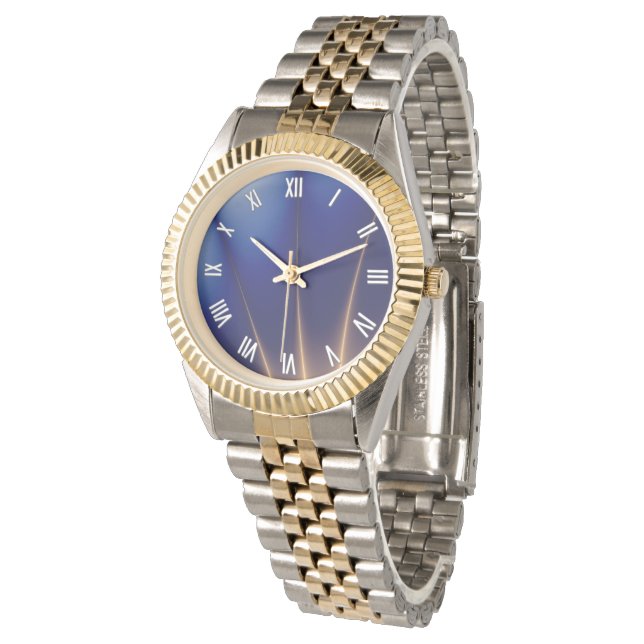 Golden Spray on Navy w Numerals Watch (Angled)