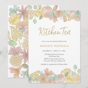 Golden Spring floral Kitchen Tea Party Invitation