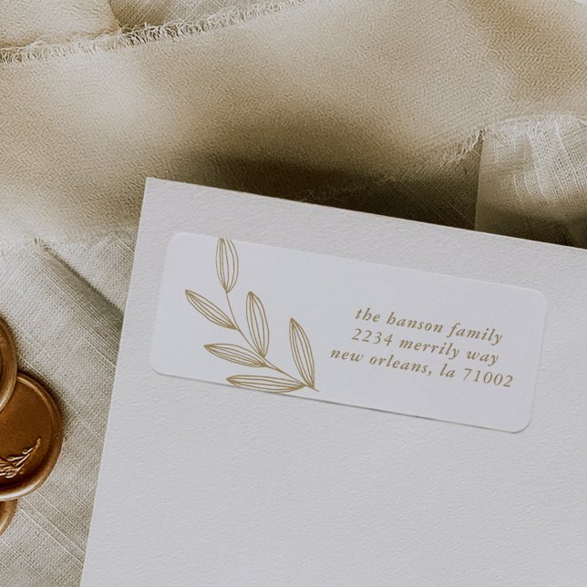 Golden Sprout Return Address Label (Hand-drawn sprout botanical white and golden return address label.)