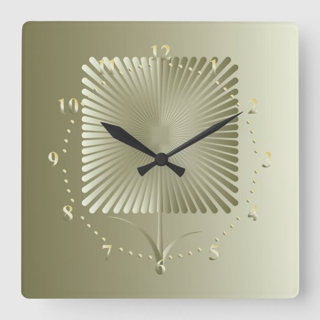 Golden square flower wall clock (Front)