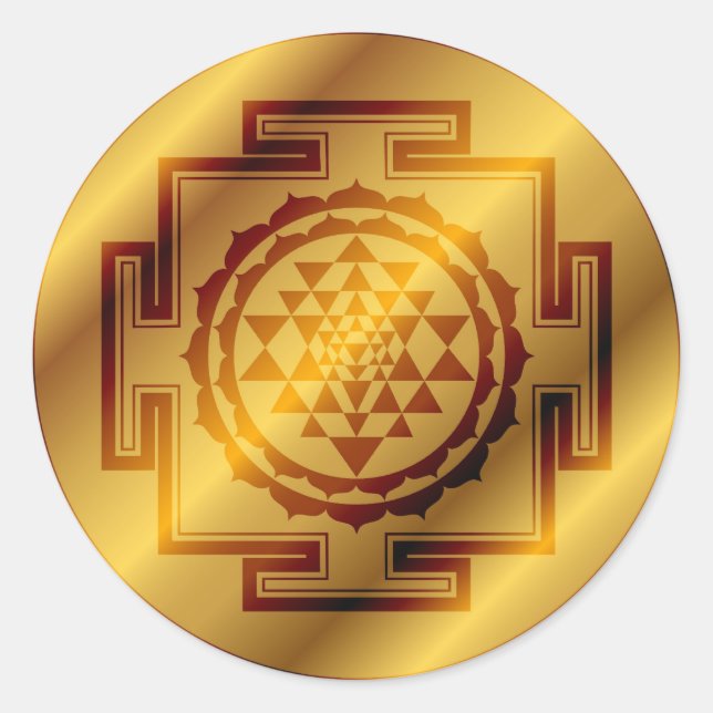 Golden Sri Yantra Classic Round Sticker (Front)