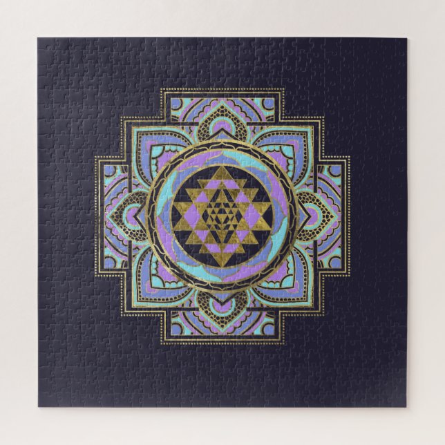 Golden Sri Yantra  / Sri Chakra in pastel lotus Jigsaw Puzzle (Vertical)