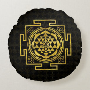 Golden Sri Yantra / Sri Chakra Round Cushion