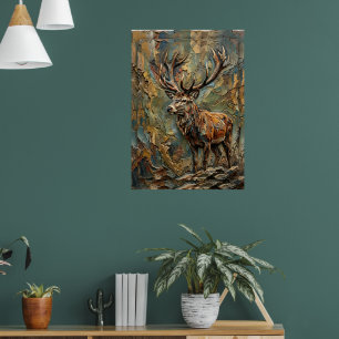 Golden Stag Deer Forest Art Poster Majestic Wild