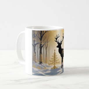 Golden Stag in the Winterlight Forest Coffee Mug