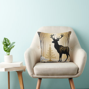 Golden Stag in the Winterlight Forest Cushion