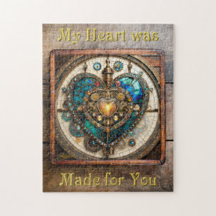 Golden Stained Glass Heart Steampunk Series Jigsaw Puzzle