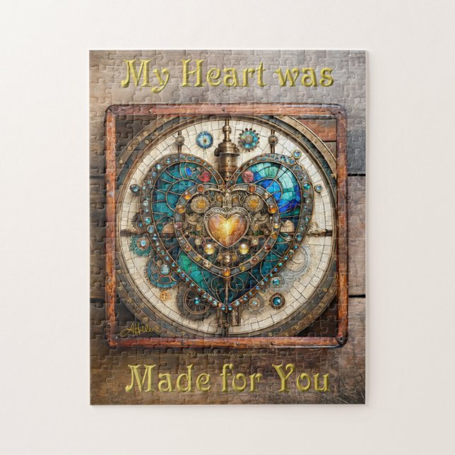 Golden Stained Glass Heart Steampunk Series Jigsaw Puzzle (Vertical)
